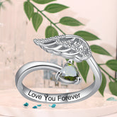 Personalisierter offener Ring mit Herz-Geburtsstein und Engelsflügel Innengravur Ring – Perfektes Geschenk für Sie zum Muttertag Jahrestag